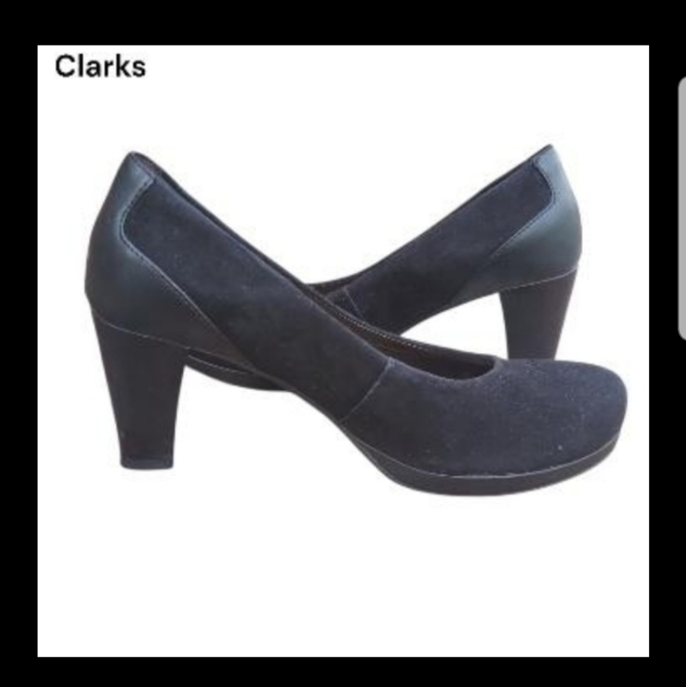 Clarks Chorus Chic Truffle Leather Black Pump High Heel Dress Shoe Women 7.5 - Picture 4 of 10